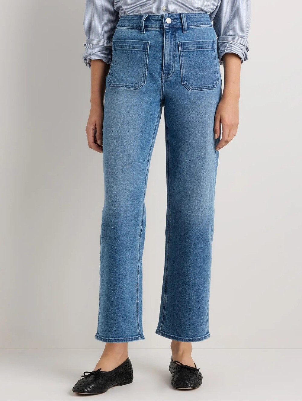 Quince Bella Stretch Patch Pocket Wide Leg Jeans Seaside Blue - Women's 29